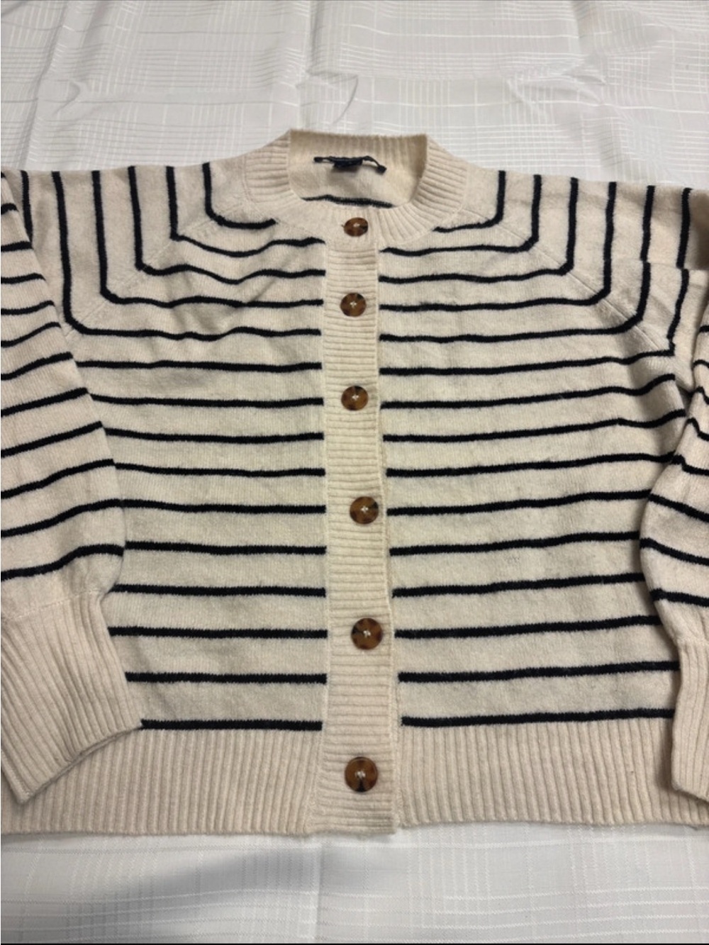 French Connection Cream & Black Striped Button Cardigan - Picture 3 of 8